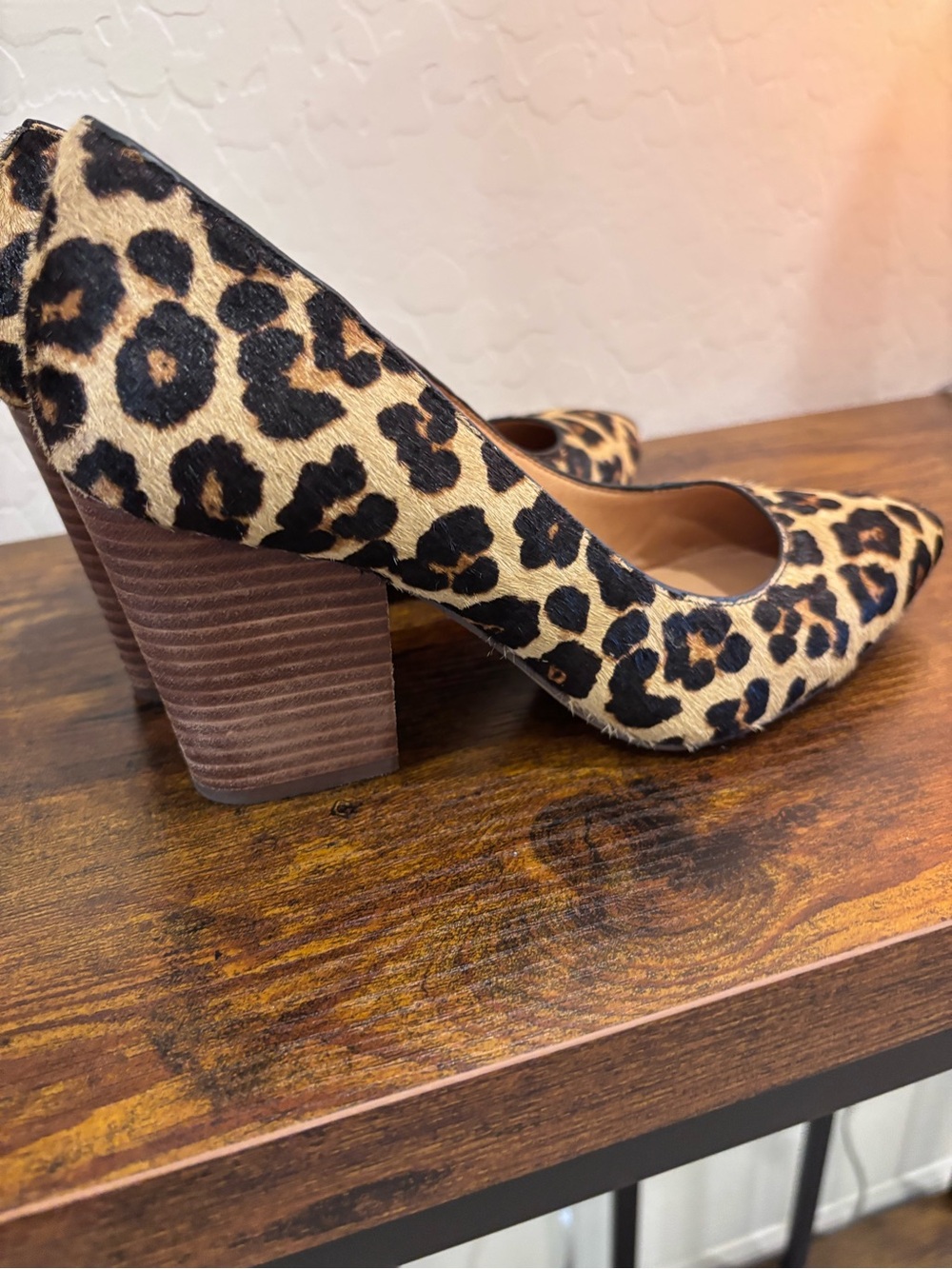 Crown Vintage Leopard Print Pointed Toe Pumps - Tan/Black - Picture 3 of 3